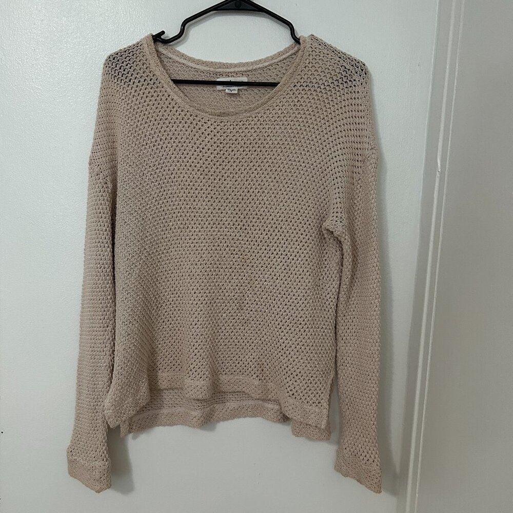 Velvet By Graham & Spencer Beige Loose open Knit Sweater crochet Womens Size S